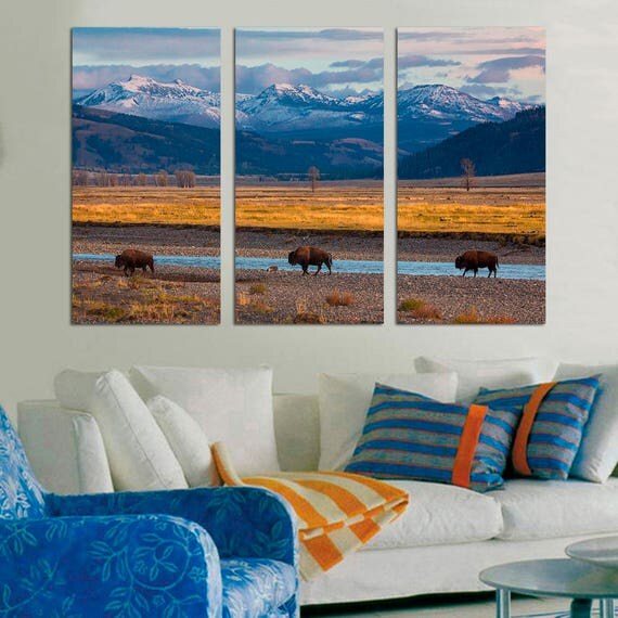 Yellowstone National Park Wyoming Canvas Wall Art Bisons