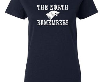 Men & Women's Game of Thrones inspired The North Remembers T-Shirt Tee Shirt House Stark of Winterfell Arya Sansa Jon Snow