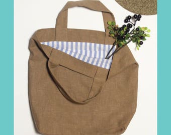 Linen Bag, Tote Bag, Fabric Bag, Market Bag, Shoulder Bag, Stripe Bag, Summer Bag, Summer Vacation