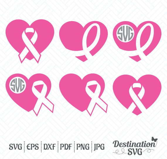 Heart Ribbons SVG Files Monogram Breast Cancer Awareness