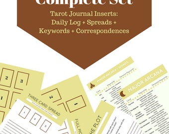 A4 Sized - Complete Set of Tarot Journal Inserts, A4 Spread and Keyword Pages for Learning Divination and Card Reading