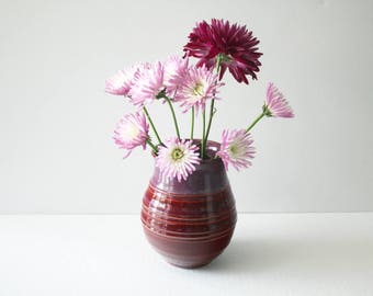 Red Merlot Pottery Vase Wheel Thrown Home Decor Vase