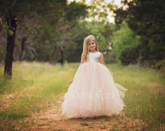 Sleeveless Ivory Blush Flower Girl Tutu Dress