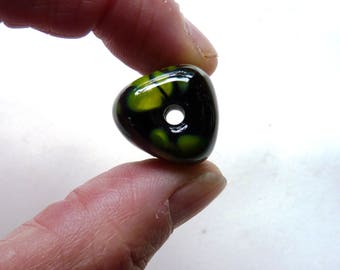 Handmade Lampwork Focal Bead - Hollow Glass Bead - Lime Drum - Bright Green on Black