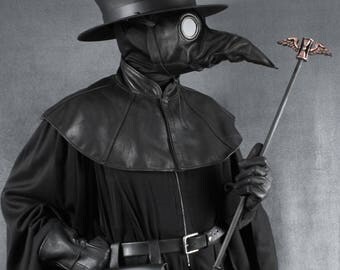 Plague Doctor mantle, shoulder cape in black garment leather capelet