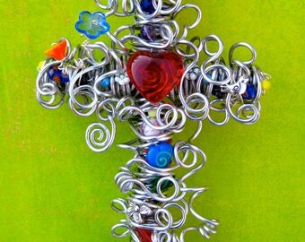 Valentine gift for daughter Christian valentine gift Red heart valentine Valentine gift for girl Valentine gift for mom Silver wire cross