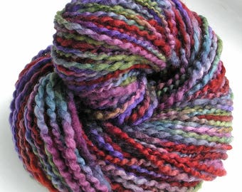 Handspun Yarn Soft BFL Wool Silk Yarn Hand Dyed Yarn Bulky Yarn Art Yarn 169 yards Purple Variegated Colorful - Vineyard