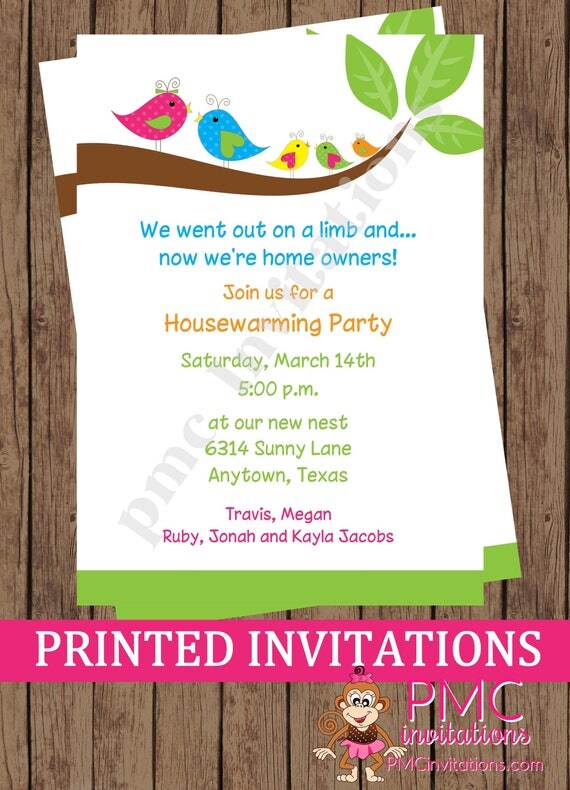 Birdie, Bird, Family, New Home, We've Moved, Housewarming Party Invitations - 1.00 each with envelopes Il_570xn