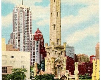 Vintage Chicago Postcard - Chicago Water Tower and Palmolive Building (Unused)