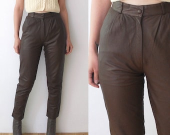 brown skinny leather pants