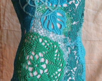Romantic Hand knit Crochet sweater vest Boho Chic Hippie