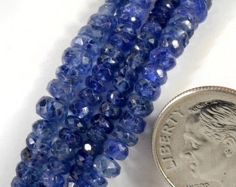 Blue Sapphire Beads Faceted Burma Sapphire Rondelles Roundels Earth Mined Precious Gem - One Inch or Eight-Inches - 3 to 3.5mm
