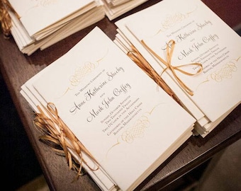 Gold Wedding Programs, Church Programs, Wedding Program Booklets, Catholic and Jewish Program- Gold Flourish Wedding Program - 8 Page SAMPLE