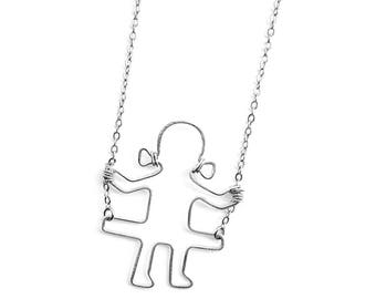 Little Girl on a Swing Necklace, Baby Shower, Gift for Daughter from Mother, Swinging Girl Necklace, Dainty Necklace, Swing Girl Necklace