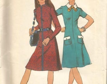 1970s Flared Skirt Dress Collar & Neckline Variations Princess Seams Simplicity 9659 Uncut FF Size 18 Bust 40 Women's Vintage Sewing Pattern
