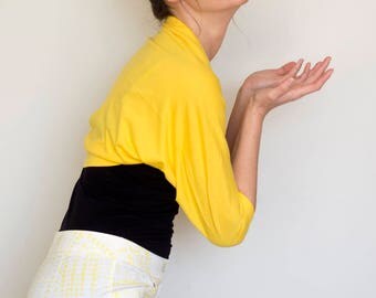 Shrugs and boleros, yellow shrug, yellow bolero, yellow sleeves, fitted bolero, summer accessories, gift for her