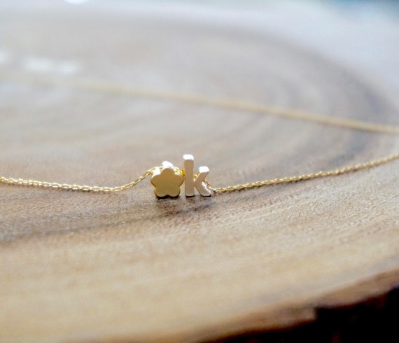 Personalized Flower Necklace Gold Flower Initial