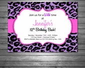 Items similar to Purple Leopard Animal Print Birthday Invitation ...