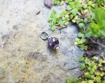 Amethyst Charm Pendant -Round - Shiny or Oxidized Silver- by Quintessential Arts
