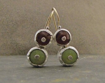 Carnelian & Serpentine Earrings - Fine silver Earrings - Ready to Ship