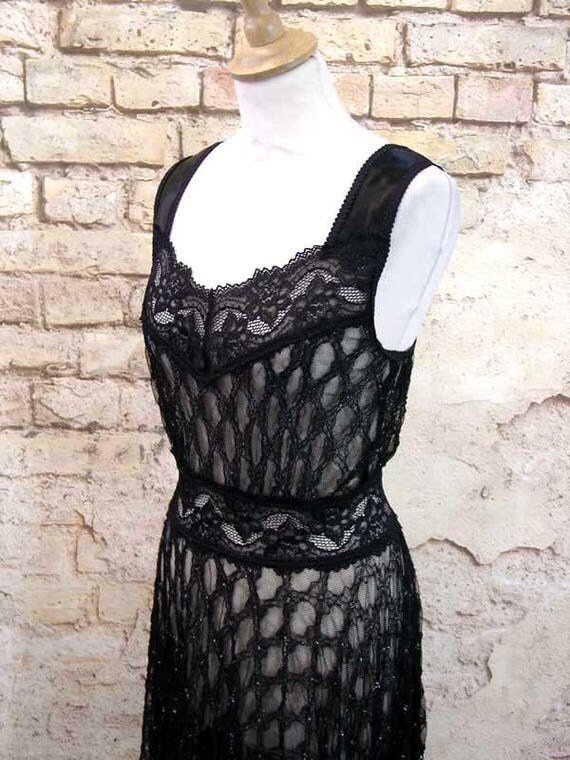 Black sheer lace dress gothic romantic asymmetric drape witchy