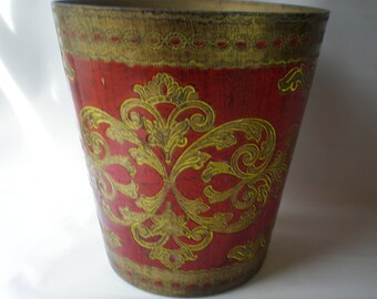 Vintage Florentine Gold and Red Waste or Trash Basket