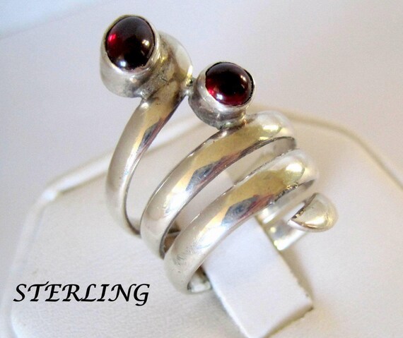 Sterling Garnet Ring - Bypass Ring - Wrap Size 6 -Wraps the Finger