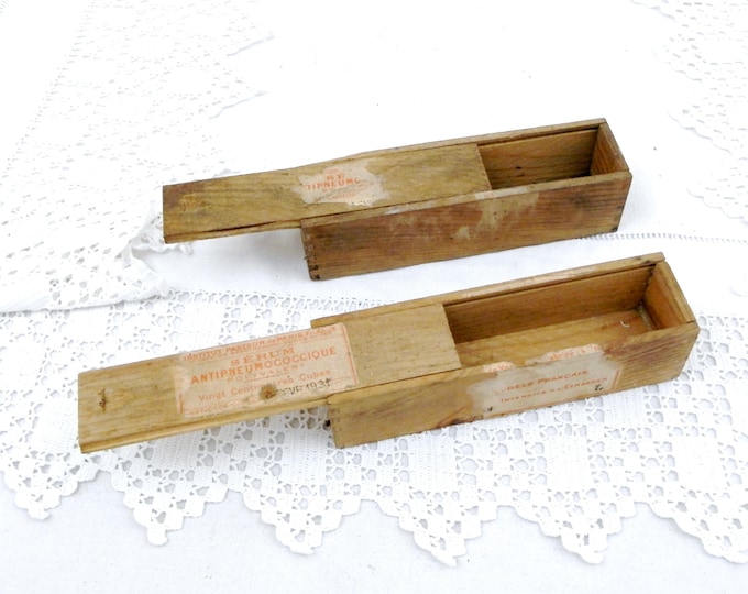 2 Antique French Wooden Boxes with Sliding Lids Originally Contained Pneumococcal Vaccine, Apothecary, Doctor French Country Decor, Retro