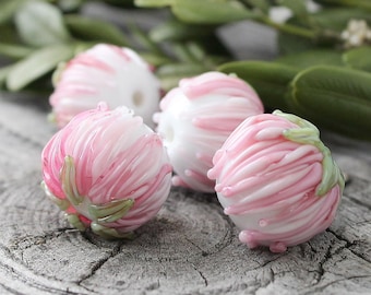 Lampwork Beads, Lampwork Flower, 1 pc Pink Flower, Lampwork Glass, Handmade Glass Beads, Flower Beads, Lampwork Glass Beads