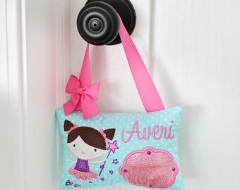 Girl Tooth Fairy Pillow ~ Personalized tooth pillow Free Tooth Chart & Tooth Fairy Receipt, Princess Ballerina Pillow, YOU CHOOSE COLORS ~