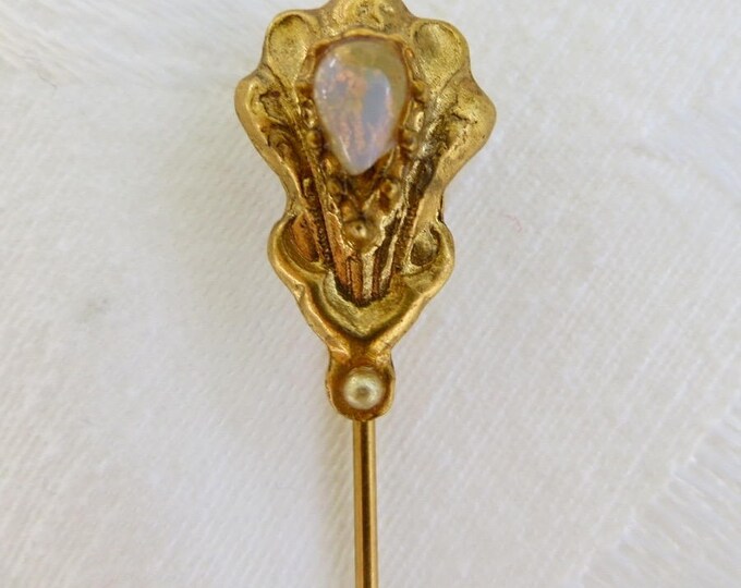 Vintage Fire Opal Stick Pin, Hat pin, Lapel Pin, Vintage Jewelry