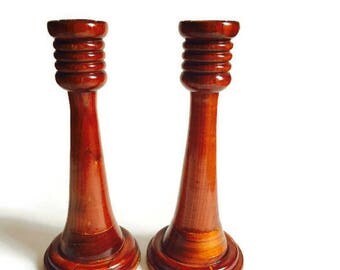 Mid Century Modern Candlesticks Holders Wood Candle Holders Turned Wood Inlaid Modern Farmhouse Sculptural Wood Bohemian Decor Dining PAIR