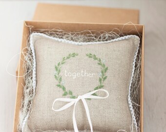 Vintage Scrims Linen Flower Bow Country Style Wedding Ring Pillow, JZH-5957