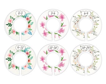 Baby Closet Dividers, Pretty Flowers, Girl, Set of 6 Size Organizers