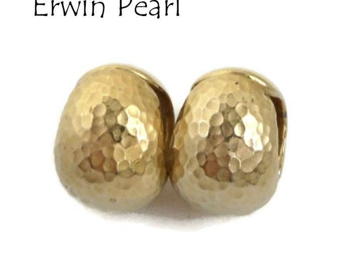 Vintage Hammered Hoops - Erwin Pearl Gold Tone Hoops, Shiny & Hammered Gold Clipback Reversible Hoop Earrings, Gift for Her