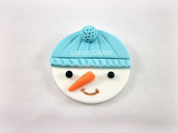 Fondant Snowman Edible Cupcake Toppers, Winter Party Edible Decorations, set 12 Il_570xn
