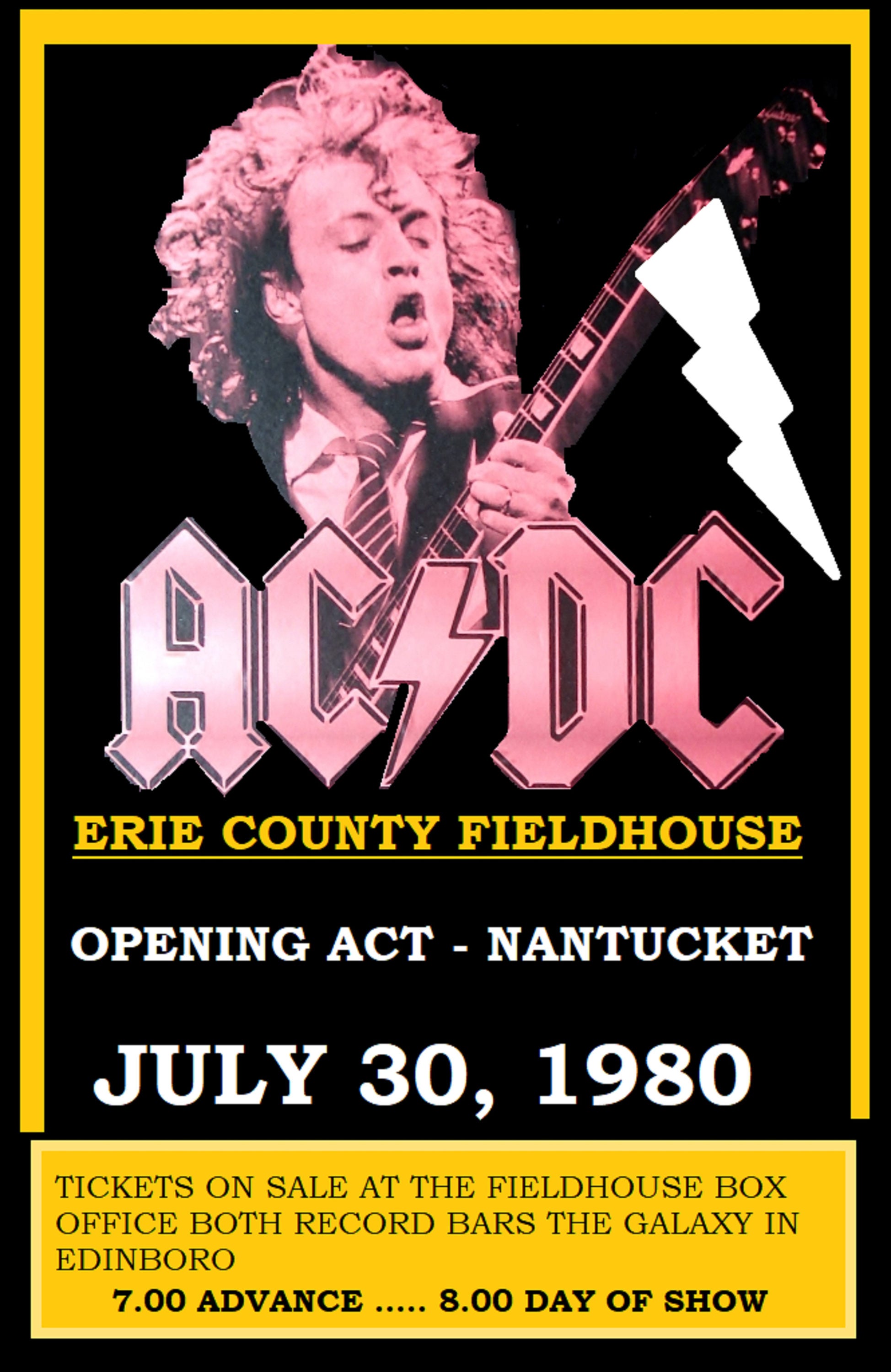AC/DC concert poster Erie County Fieldhouse Pennsylvania 1980