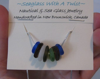 drilled seaglass bead necklace, colorful glass necklace, tiny sea glass charm necklace, SeaglassWithATwist