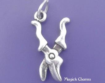 PRUNING SHEARS Charm .925 Sterling Silver Rose Pruner Gardening Tool Pendant - lp2504
