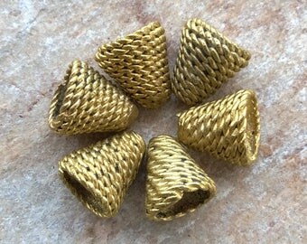 Two African Brass End Caps, Lost Wax Brass Cone End Caps,2 Ashanti Brass Bead Caps,Brass Cone End Caps,Ashanti Lost Wax,Ghana Ashanti Brass