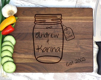 Rustic Wedding - Personalized Cutting Board - Wedding Gift - Personalized - Gift For Her - Mason Jar - Country Wedding - Rustic - Handmade