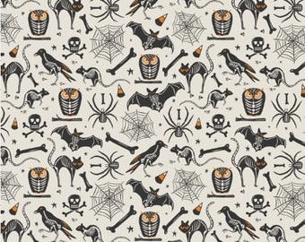 Vintage Halloween Fabric by the Yard Cotton Spooky Skeleton Fabric Childrens Quilting Fabric Organic Cotton Knit Minky Jersey 6755328