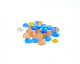 Sea Glass - Home Decorations - Mix 20 pieces Sea Glass - Colored Glass Cabochons - Sea Glass Bulk - Colored Round glass - Bathroom Decor