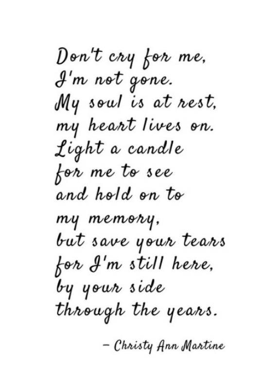 Sympathy Gift Poem Print Don't Cry For Me Poem Grief