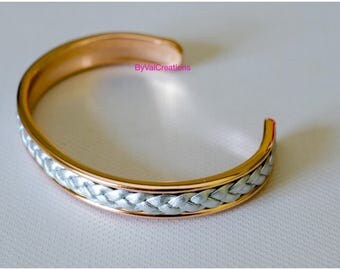 Rose gold coated grey braided leather bracelet