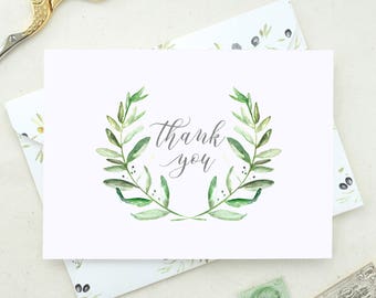 Thank You Cards Wedding Set. Baby Shower Thank You Cards. Floral Thank You Card. Set of Floral Thank You Cards. Leafy Wreath Thank You Card.