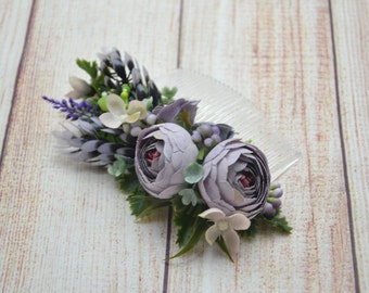Gift/for/bridesmaid Dusty purple flower comb Wedding hair comb Bridal hair accessories Wedding comb Flower headpiece Bridal fascinator