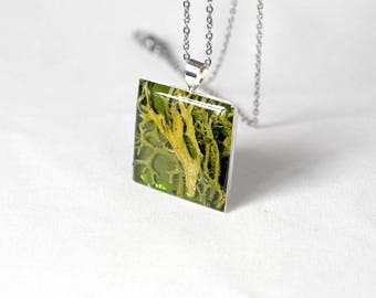 Green necklace for gift pendant Moss jewelry sister necklace terrarium jewelry Square necklace coworker gift Olive necklace Square pendant