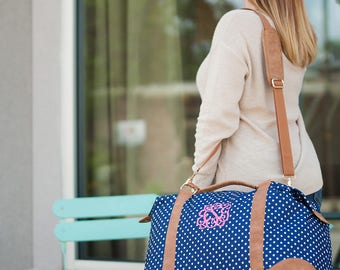 Monogrammed Weekend Bag Blue Weekender bag Tote Bag Zipper Top Personalized Bridesmaids Gifts Monogrammed Gifts for Her/Him