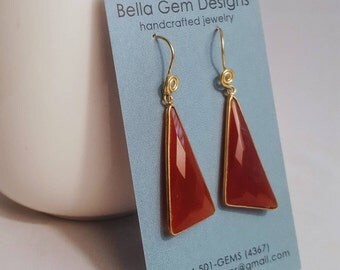 Orange Carnelian/Brass Dangle Earrings